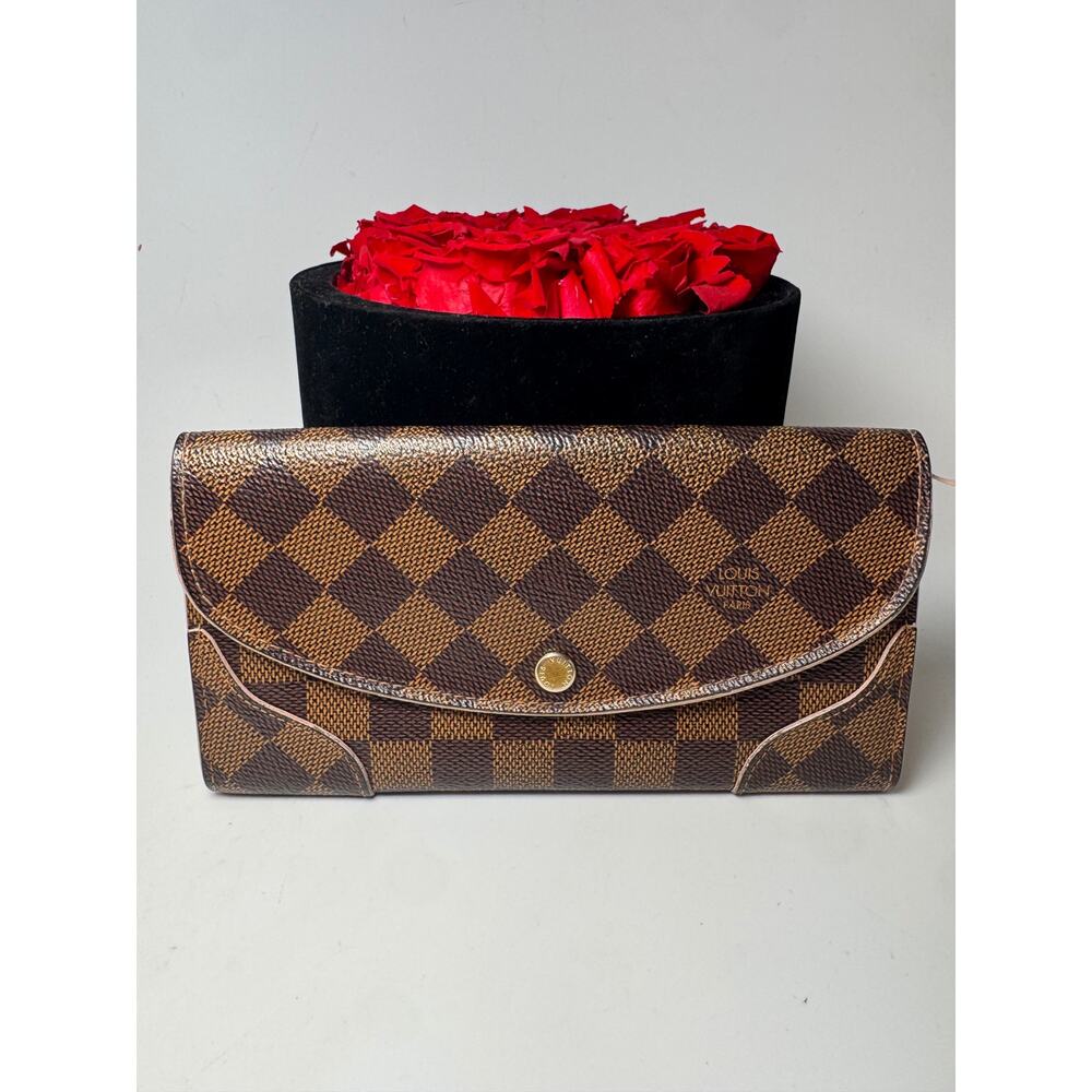SOLD Louis Vuitton Damier Ebene Caissa Wallet w/Ballerine Pink Interior - Picture 1 of 16